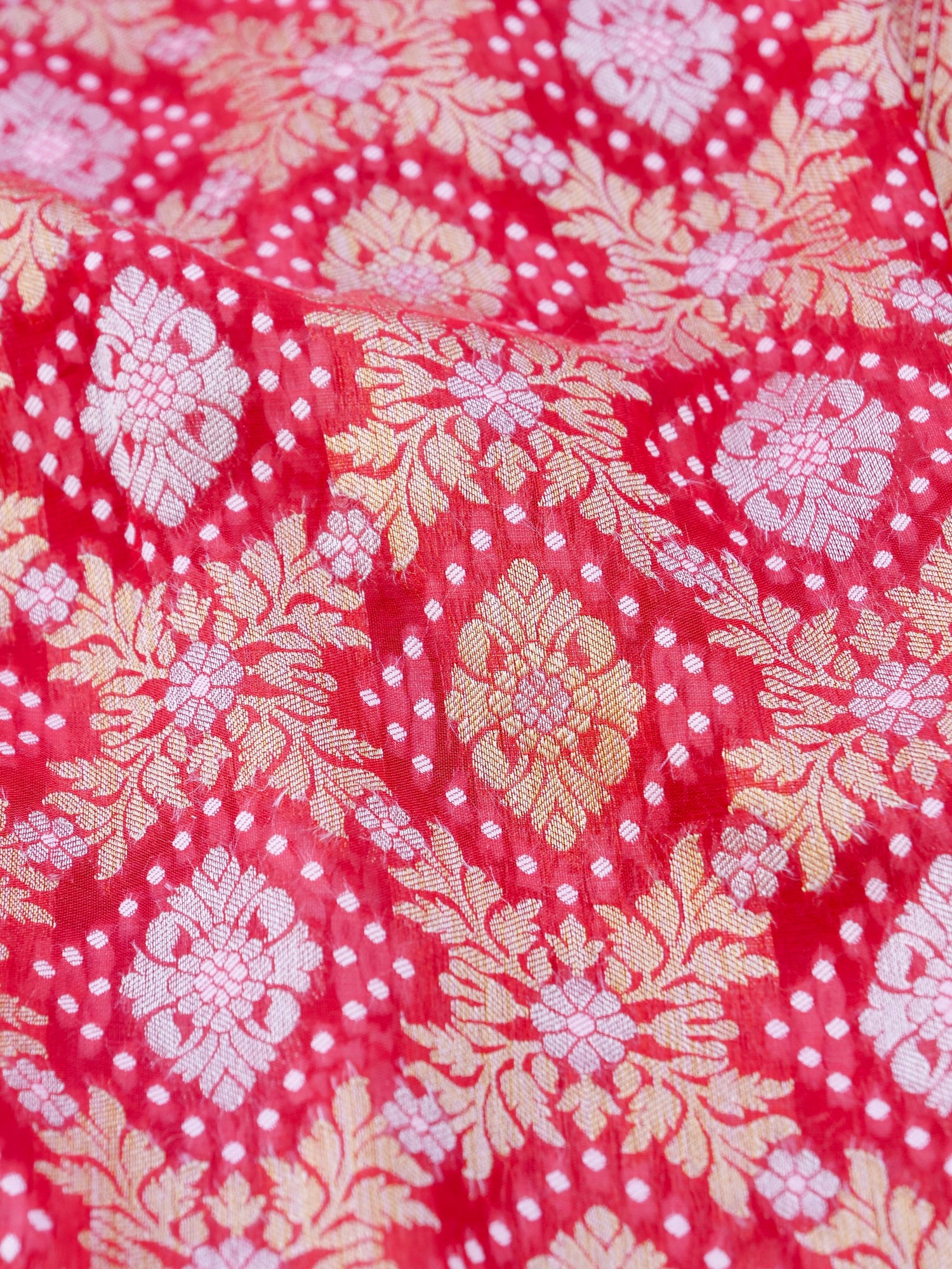 Red Bandhni Georgette Silk Banarasi Saree