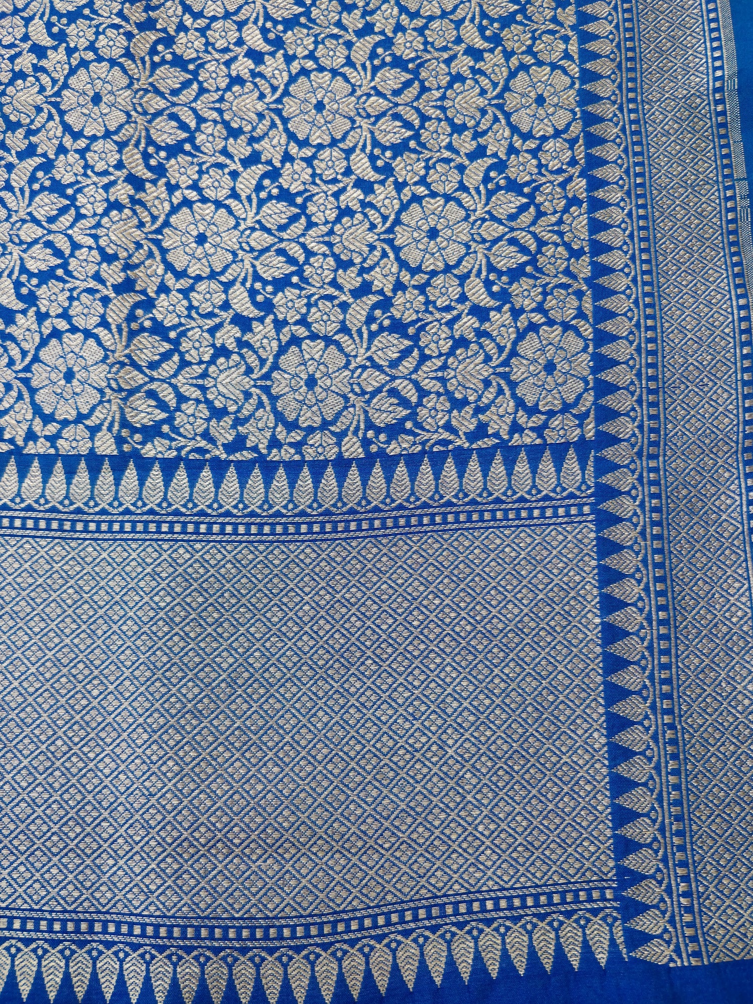 Blue Cotton Silk Banarsi Unstitched Suit Set