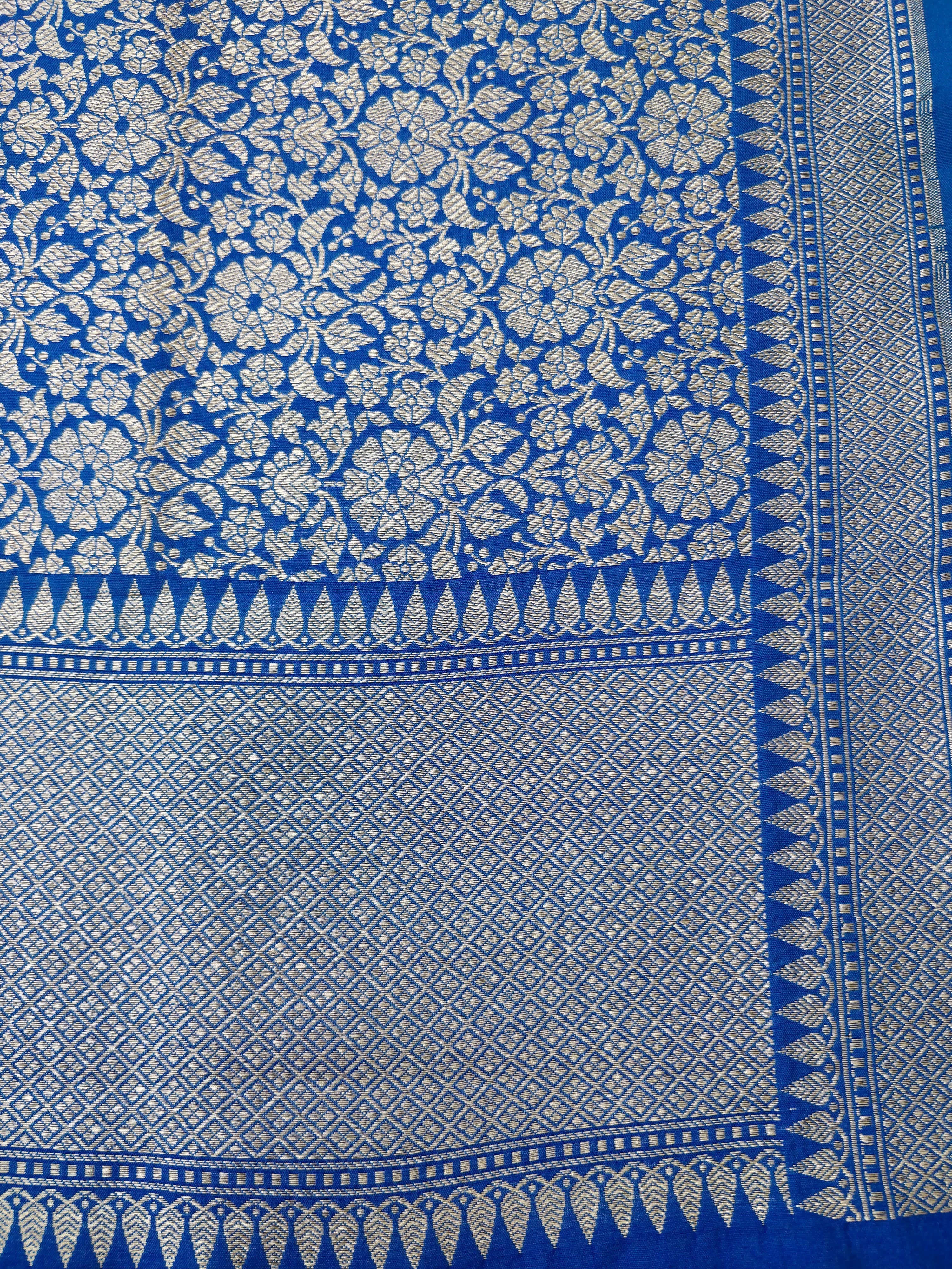 Blue Cotton Silk Banarsi Unstitched Suit Set