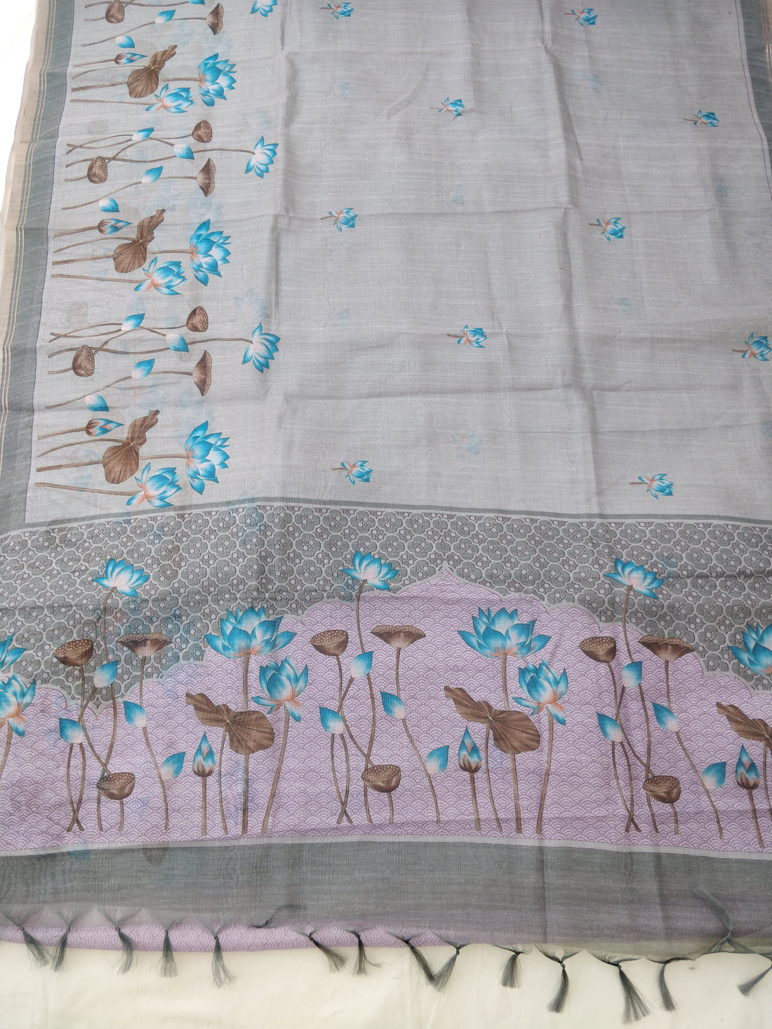 Grey Organza Silk Digital Print Pichawai Saree