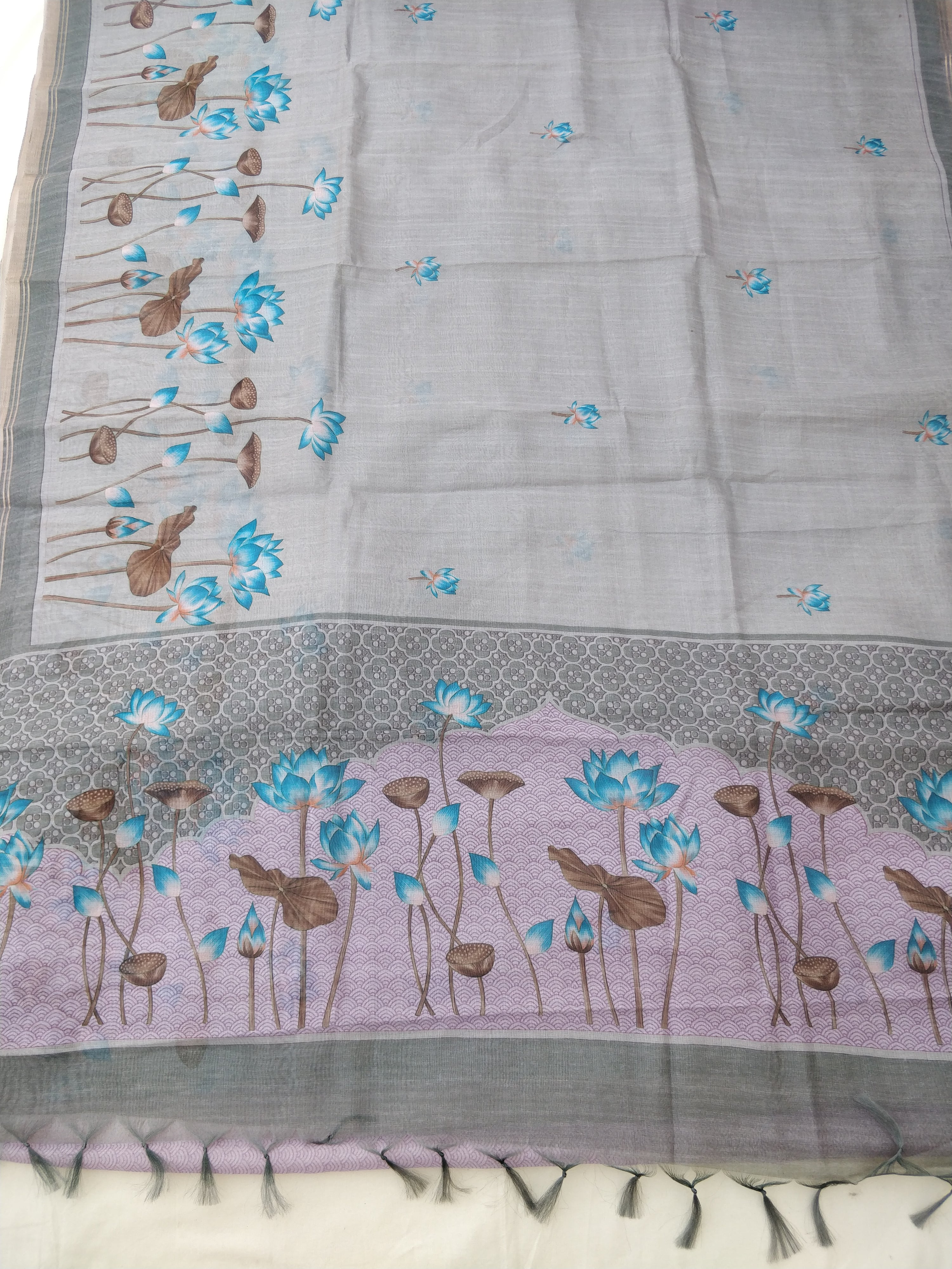 Grey Organza Silk Digital Print Pichawai Saree