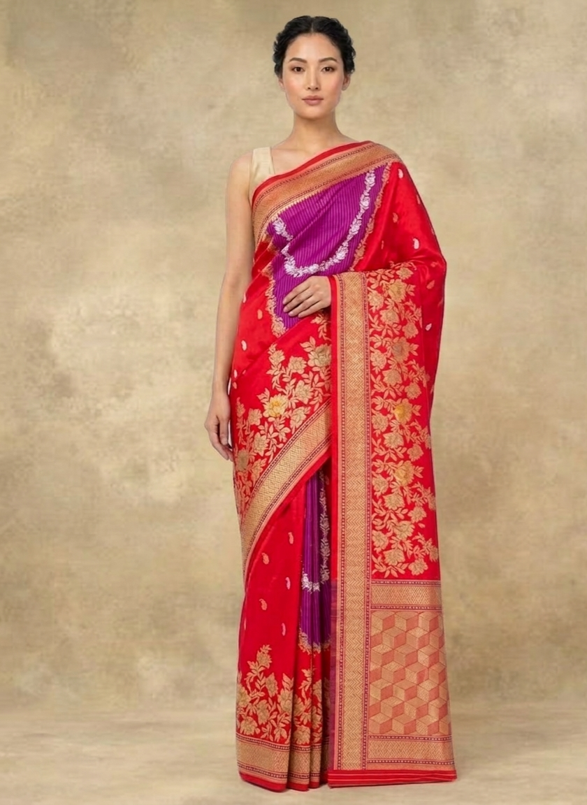 Rangkaat Handwoven Pure Kataan Silk Kadhua Benarasi Saree