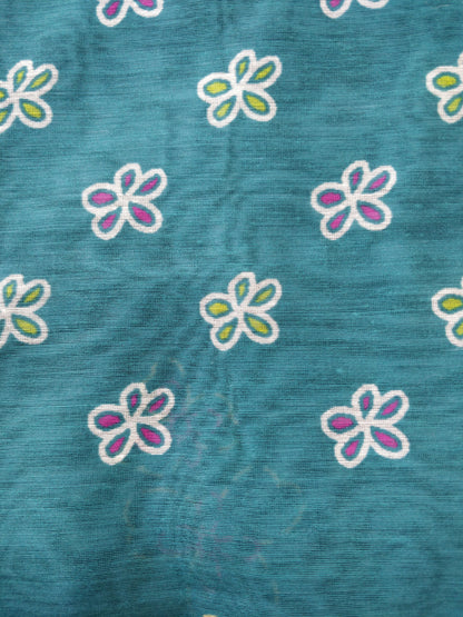 Rama Green Mul Chanderi Silk Digital Print With Embroidery Saree