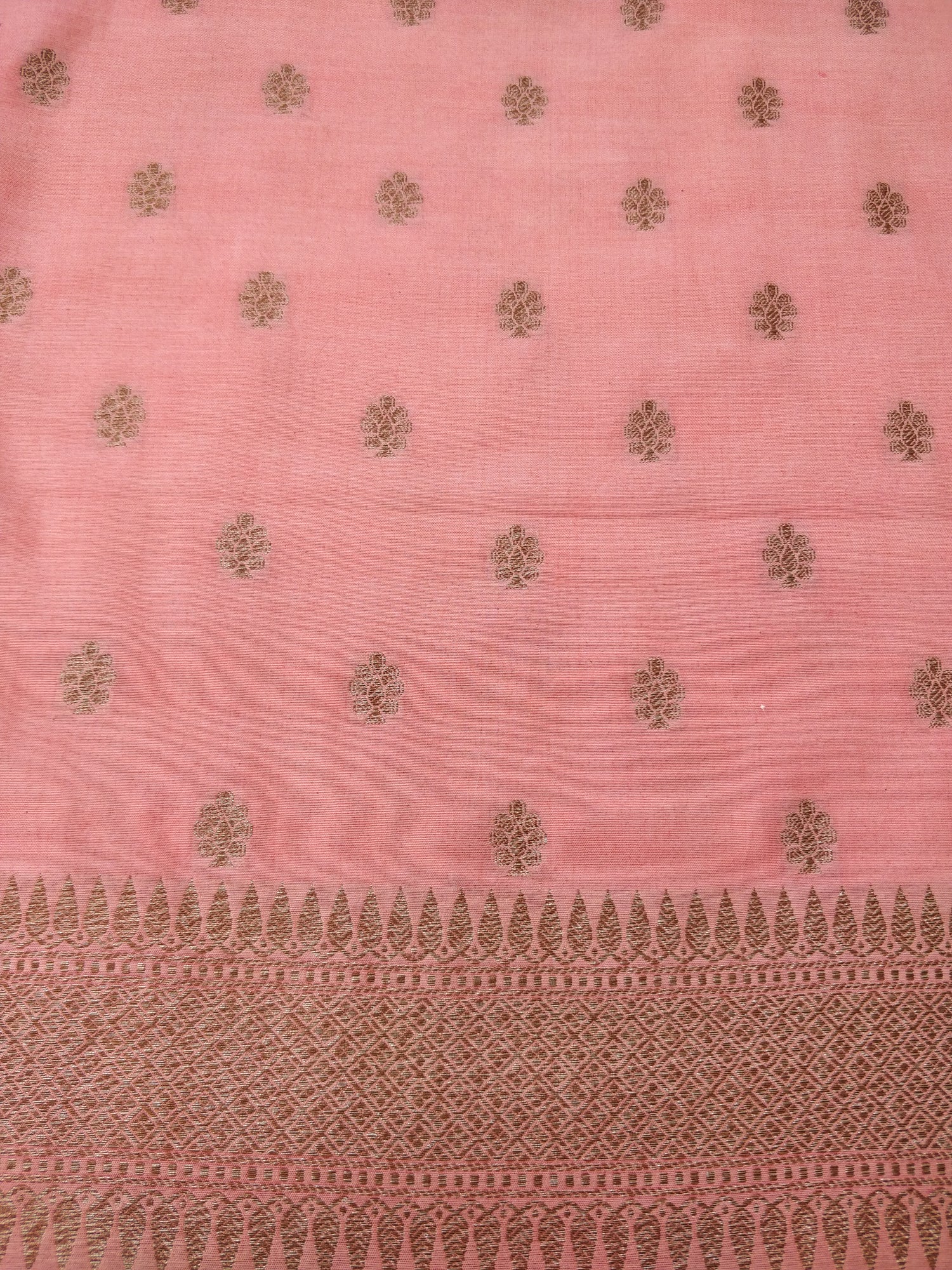 Peach Cotton Silk Buti Banarasi Unstitched Suit Set