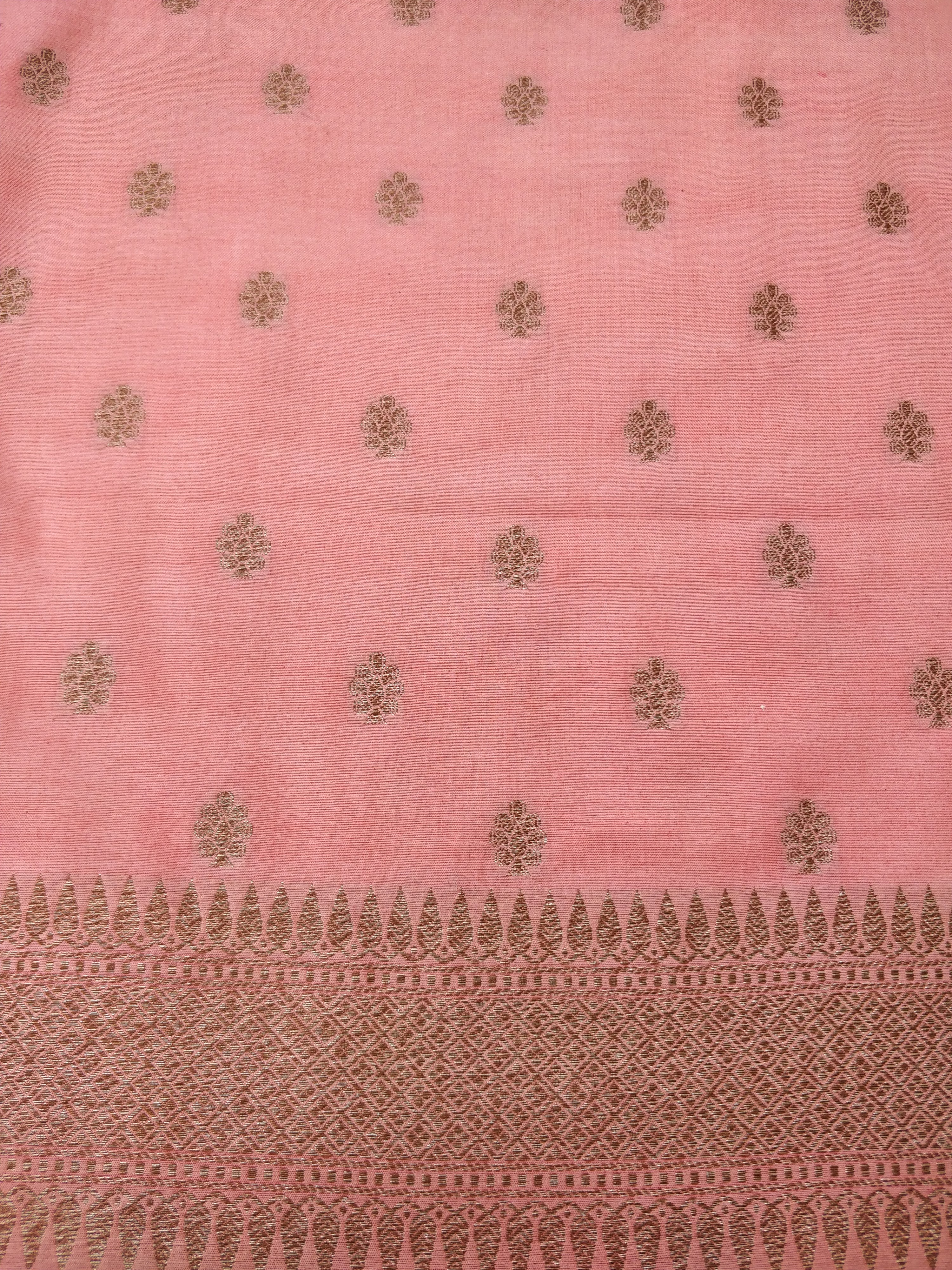 Peach Cotton Silk Buti Banarasi Unstitched Suit Set