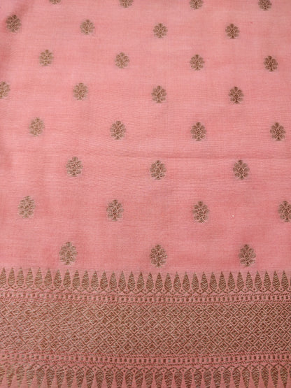 Peach Cotton Silk Buti Banarasi Unstitched Suit Set