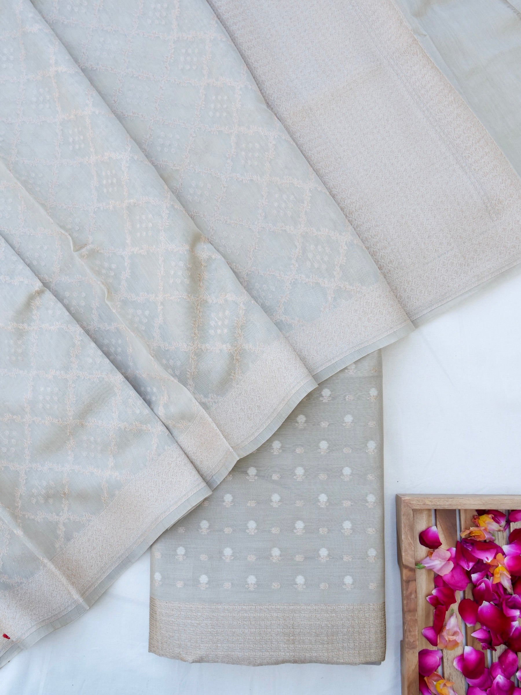 Beige Cotton Unstitched Banarasi Suit Set