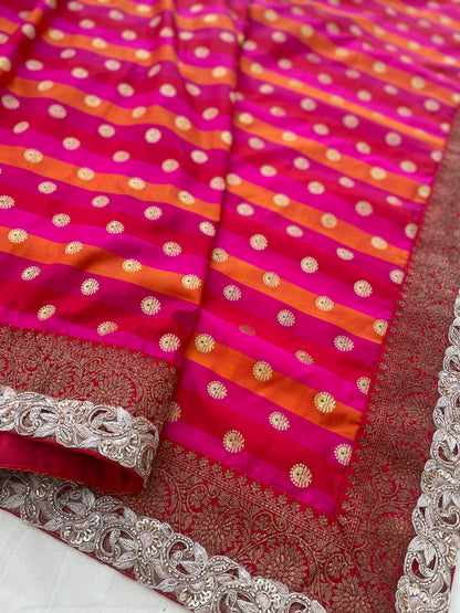 Rangkaat Handwoven  Kataan Silk Banarasi Saree with Embellished Border