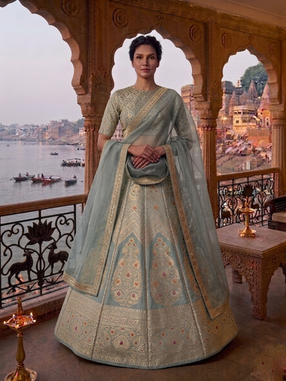 Anupama Light Blue Handwoven Pure Silk Banarasi Lehenga