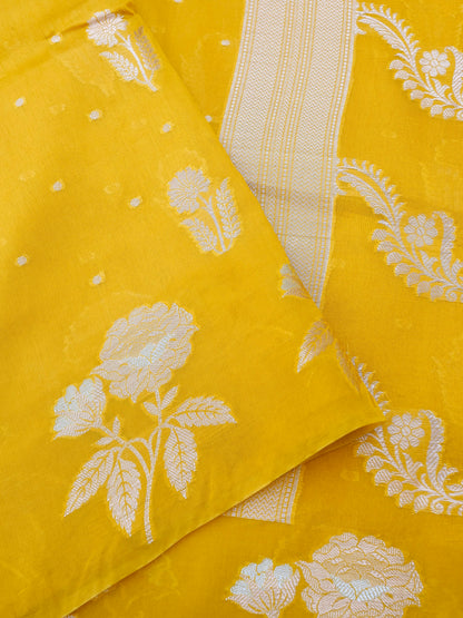 Yellow Chiniya Silk Blended Buti Banarasi saree
