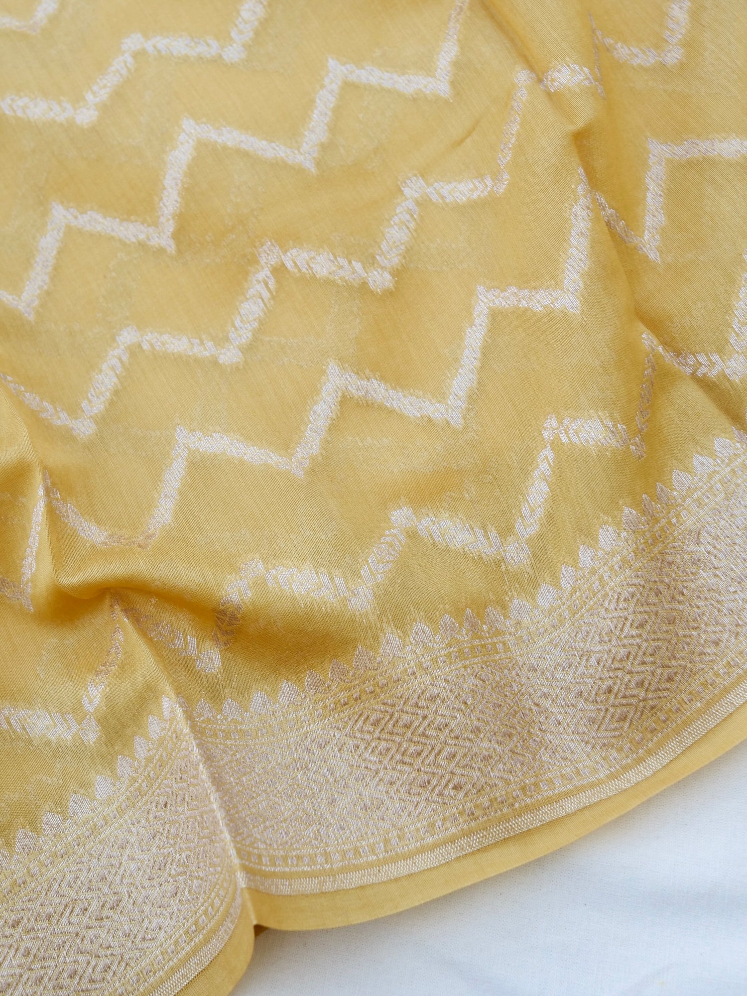 Yellow Cotton Unstitched Banarasi Suit Set