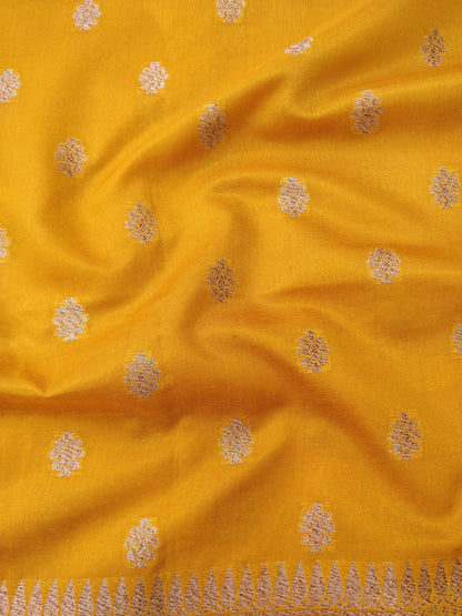 Mustard Yellow Cotton Silk Banarasi Unstitched Suit Set