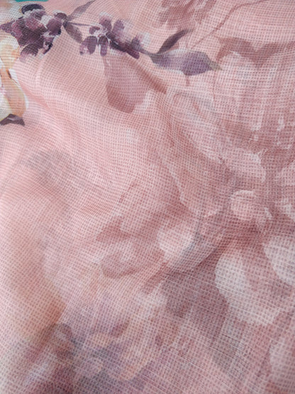Pink Organza Silk Digital Print Banarasi Saree