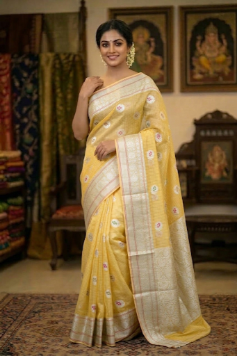 Kota Silk Yellow Buta Woven Banarasi Saree