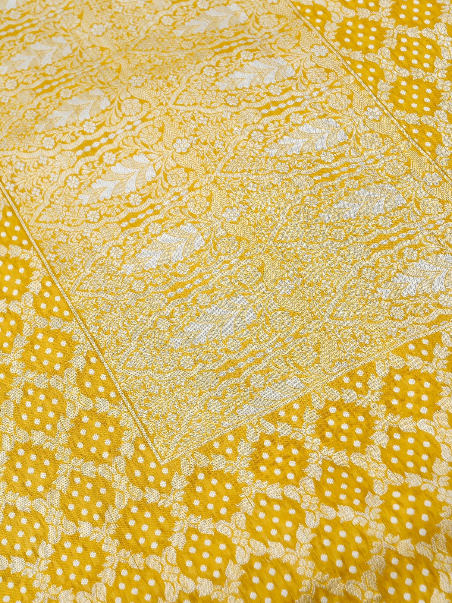 Yellow Bandhani Georgette Silk Banarasi Saree