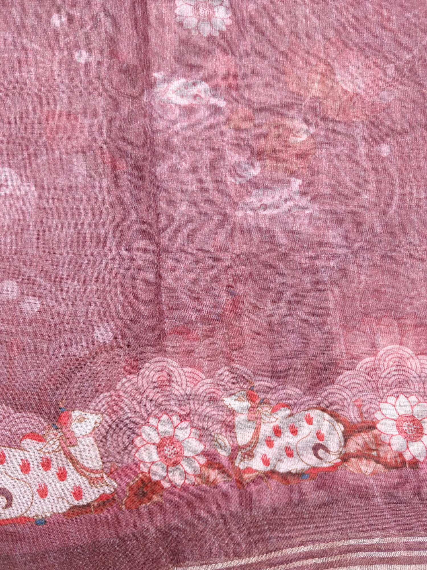 Pink Silk Tussar Printed Pichwai Saree