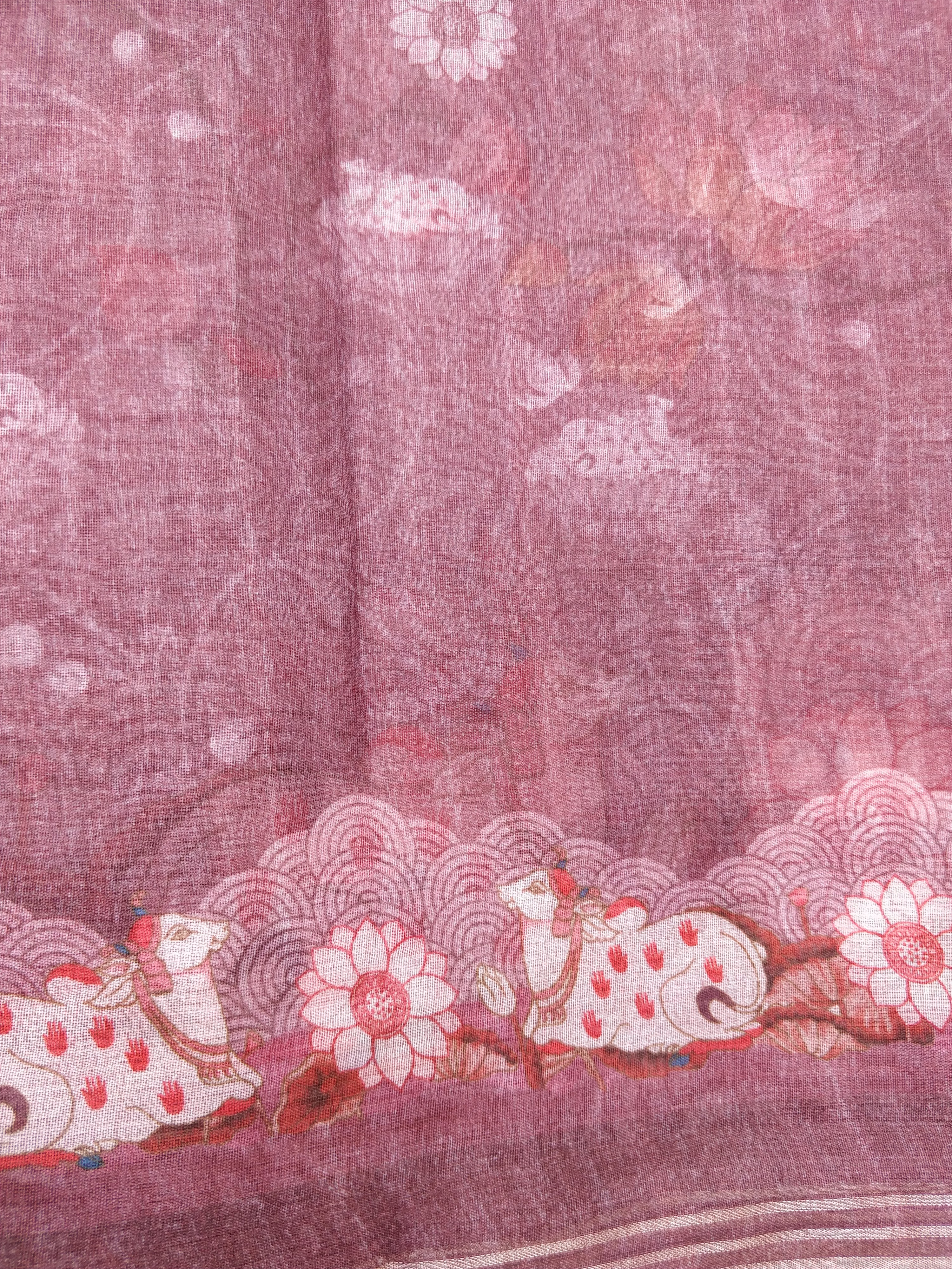 Pink Silk Tussar Printed Pichwai Saree