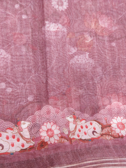 Pink Silk Tussar Printed Pichwai Saree