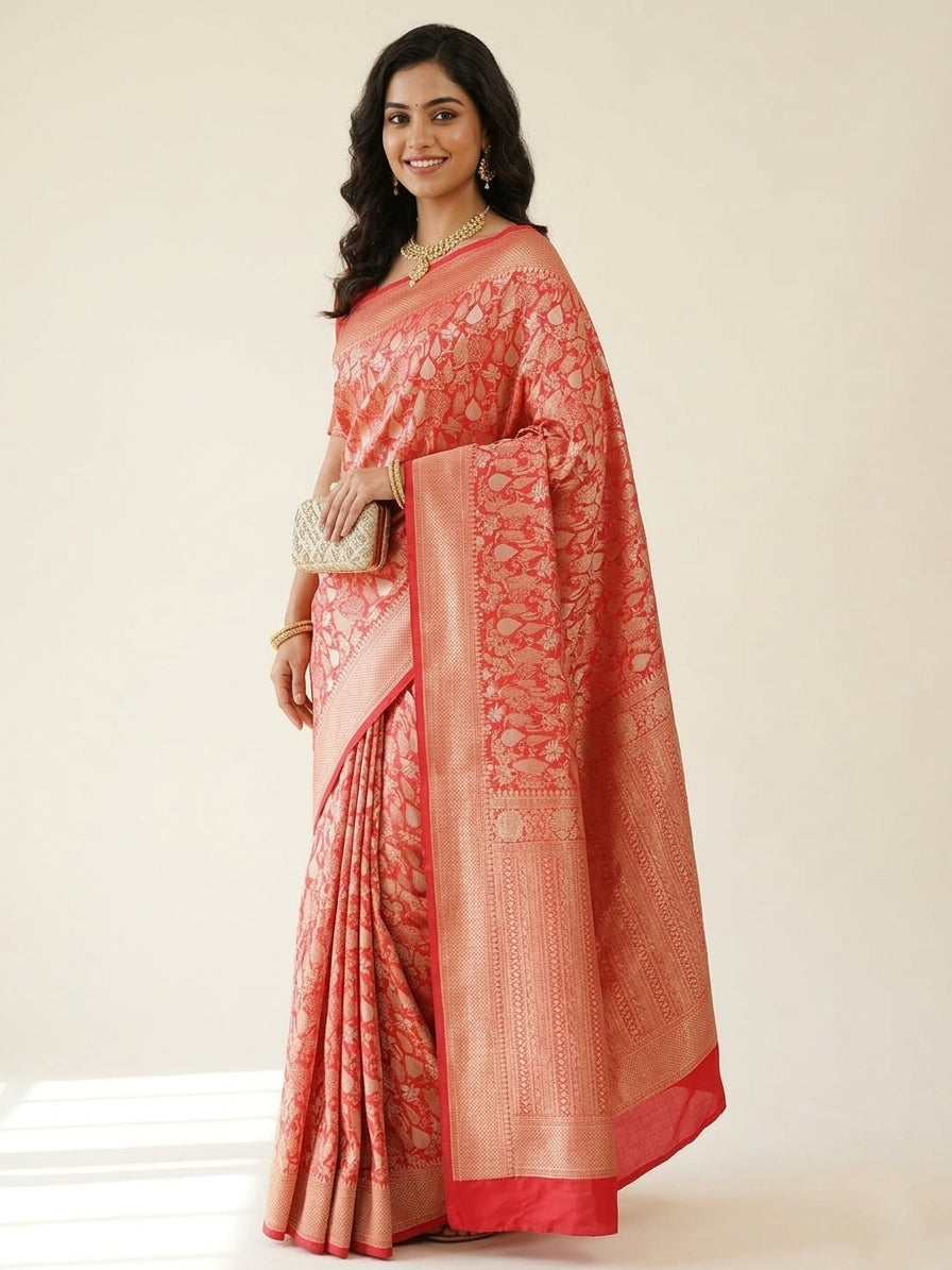 Red Silk Tissue Jangla Banarasi Saree