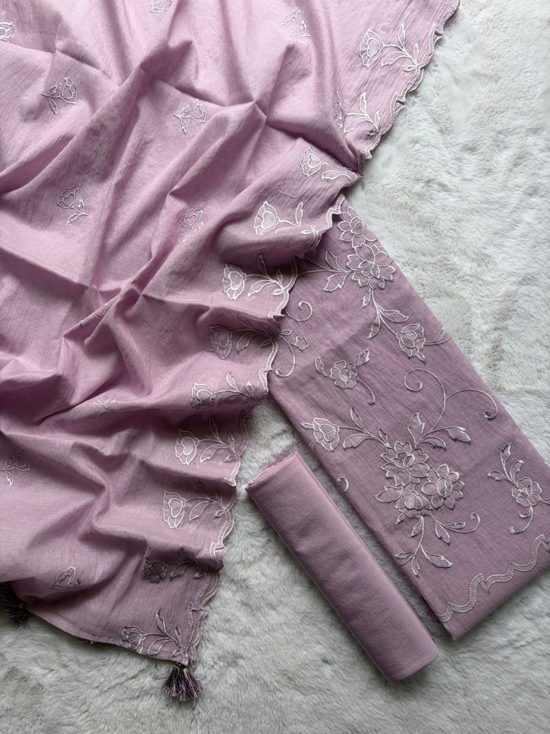 Pink Mul Cotton With Applique Work Suit Fabric