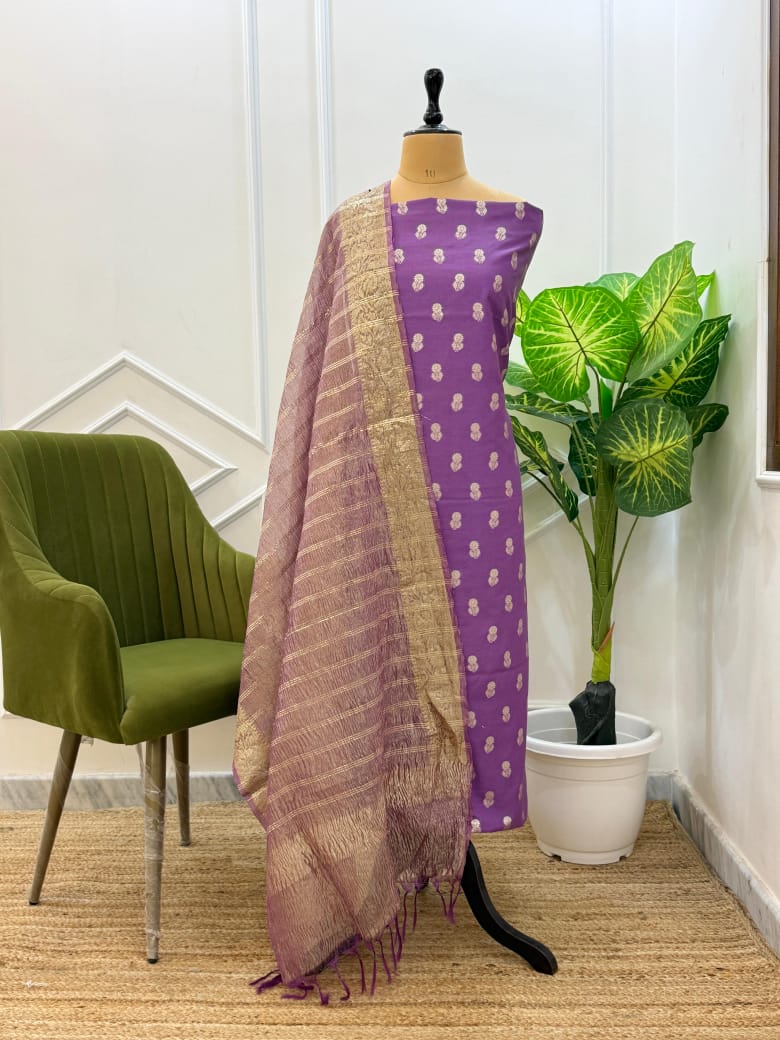 Purple Cotton Silk Buti Banarasi Suit Set