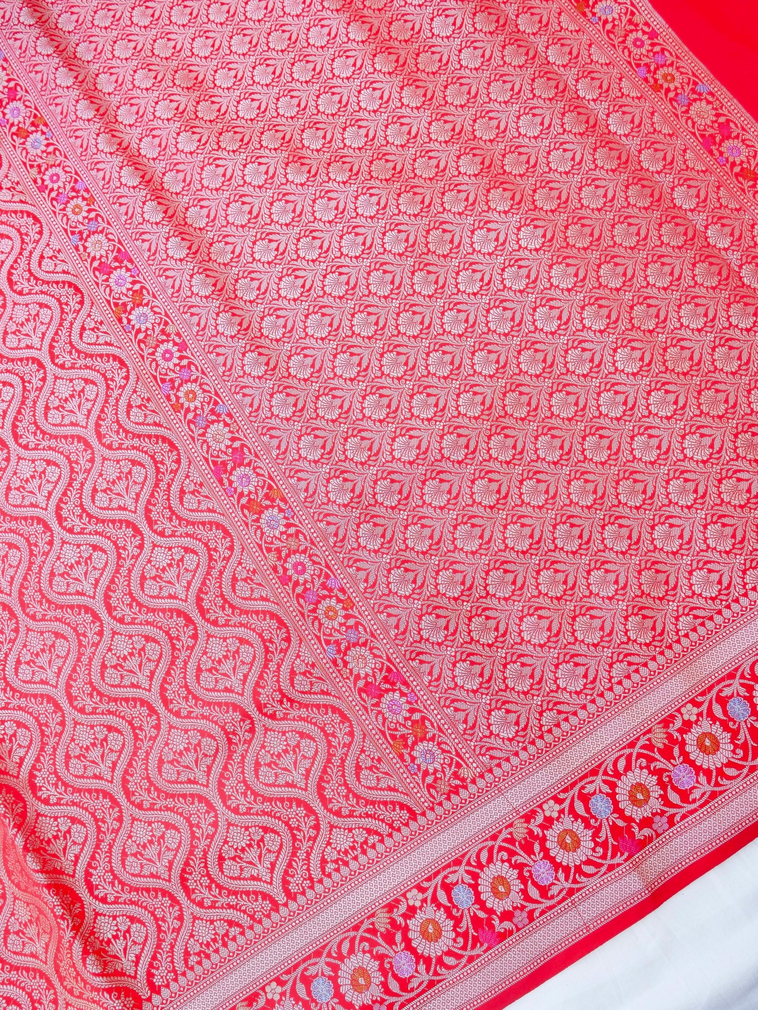 Red Kataan Silk Meena Jangla Banarasi Saree