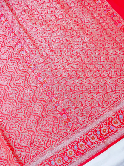 Red Kataan Silk Meena Jangla Banarasi Saree