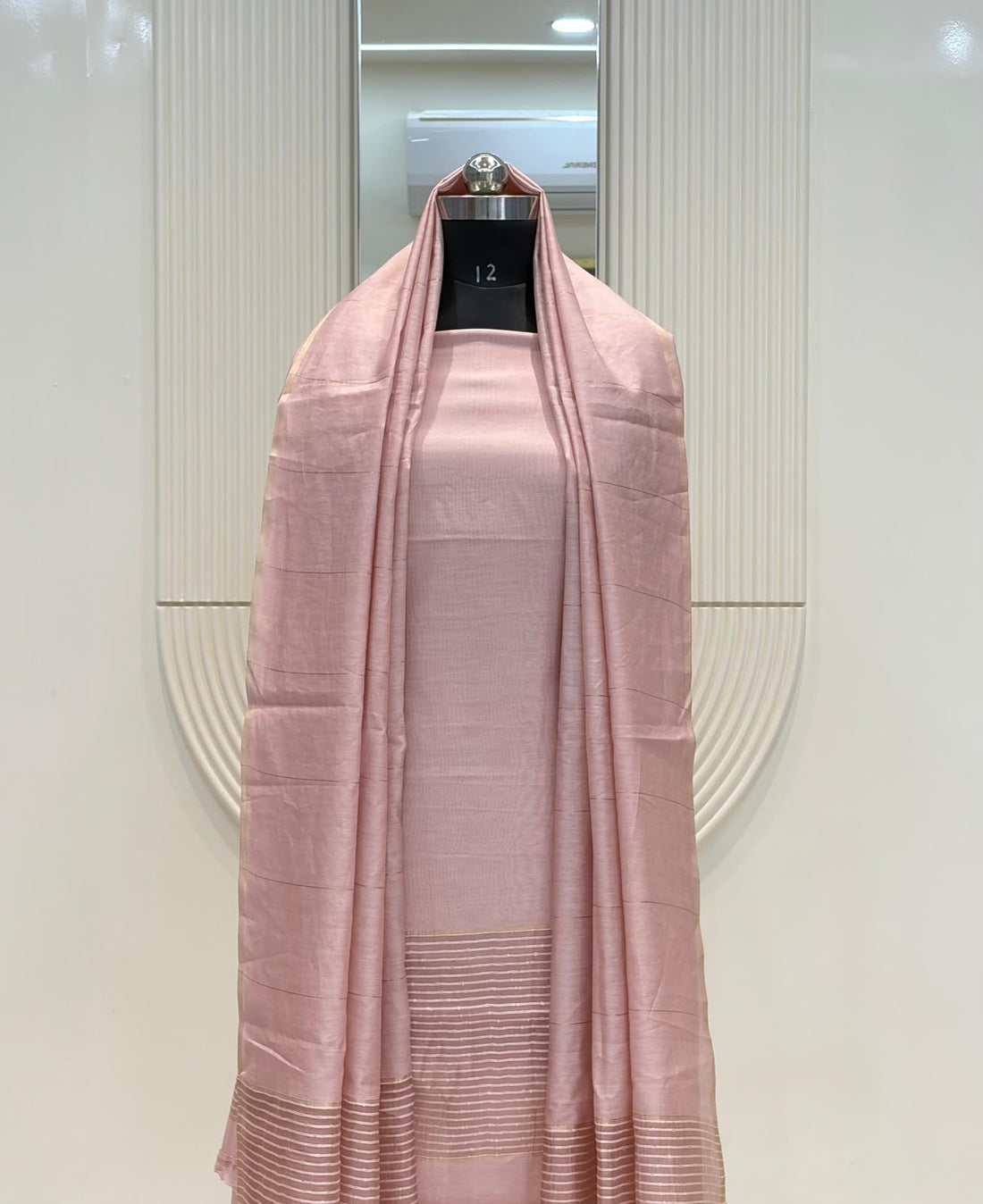Peach Pure Maheshwari Silk Suit Set