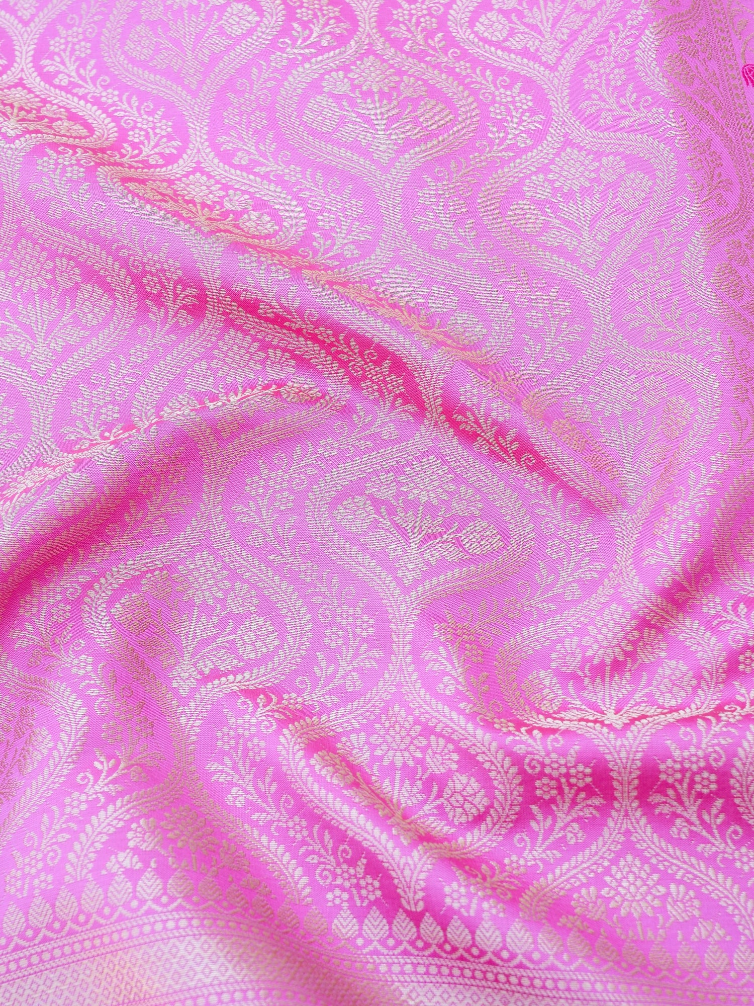 Light Pink Kataan Silk Meena Jangla Banarasi Saree
