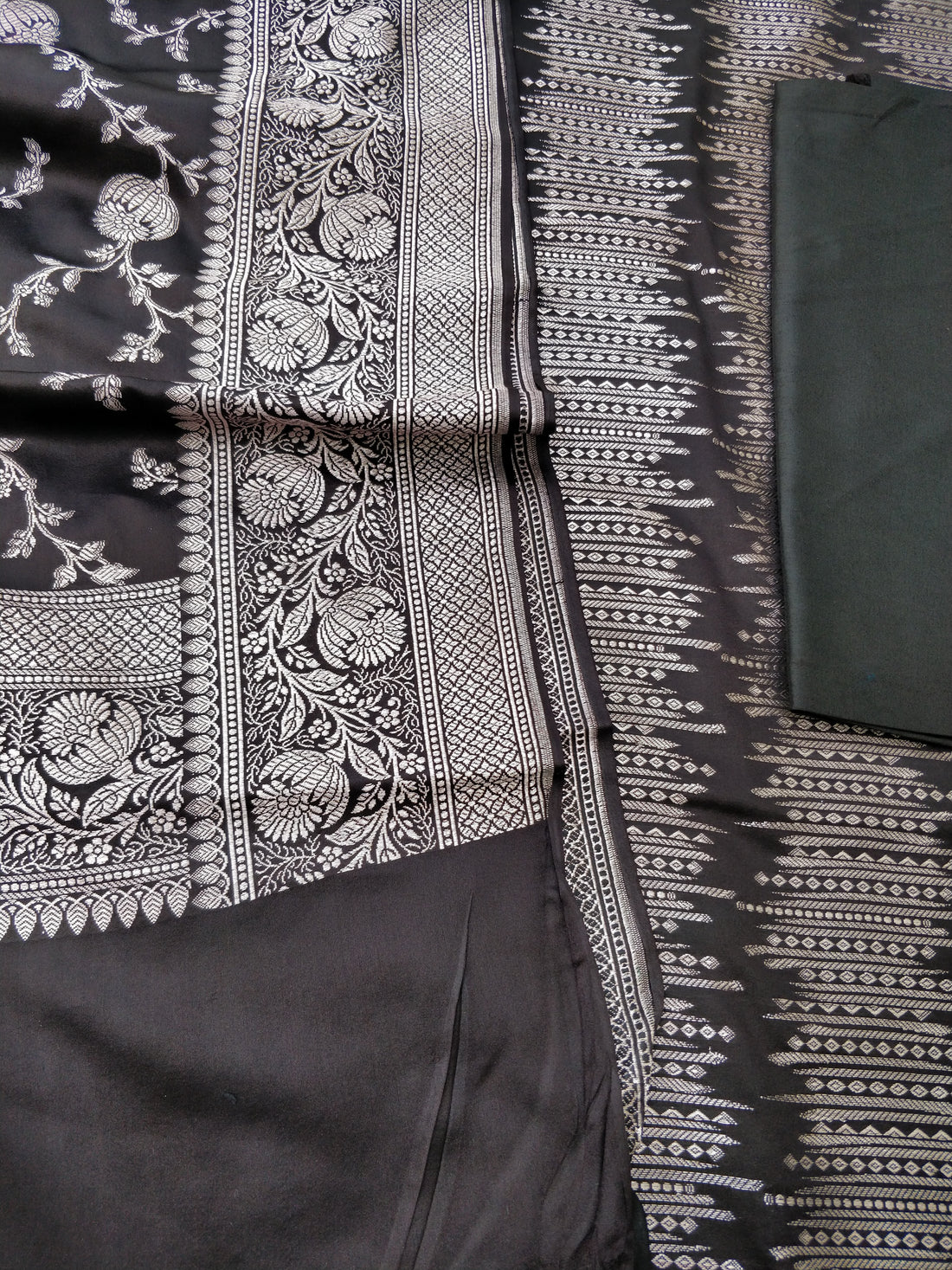 Black Mashru Silk Banarasi Unstitched Suit Set