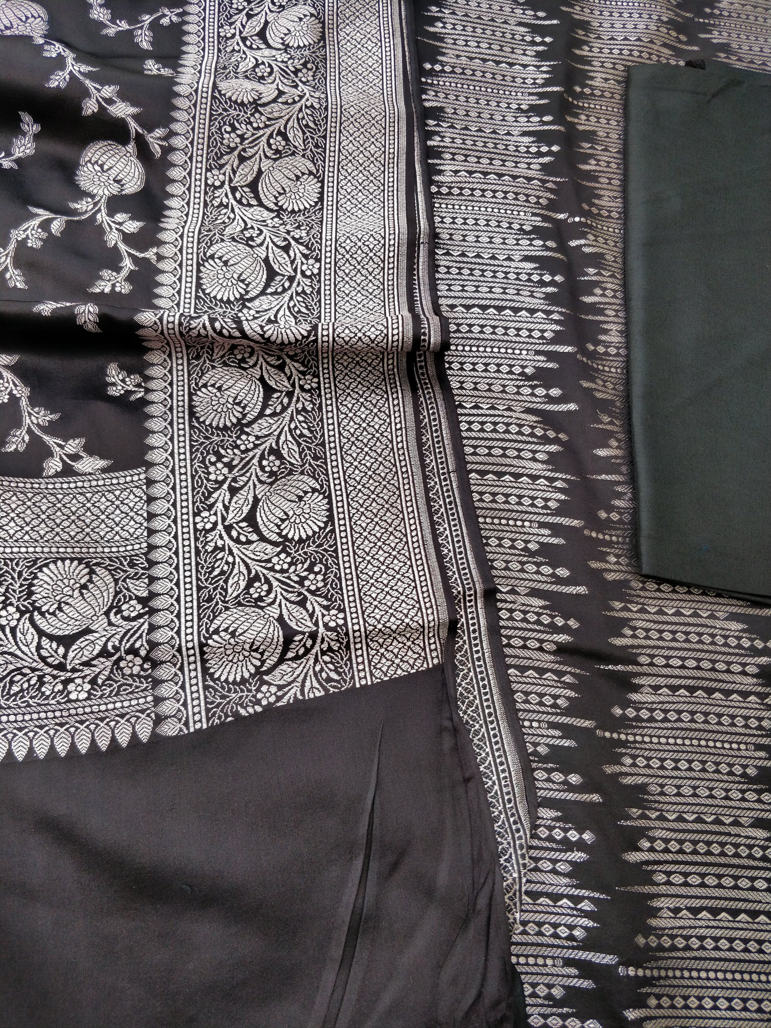 Black Mashru Silk Banarasi Unstitched Suit Set