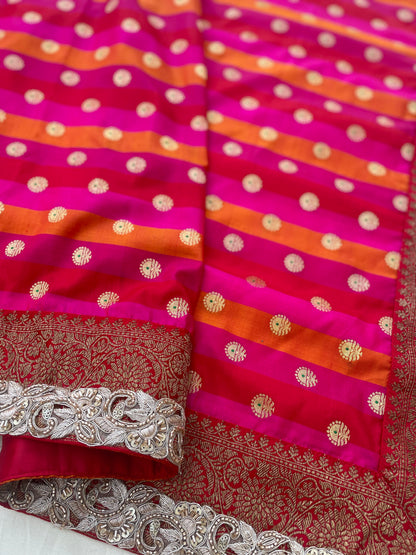 Rangkaat Handwoven  Kataan Silk Banarasi Saree with Embellished Border