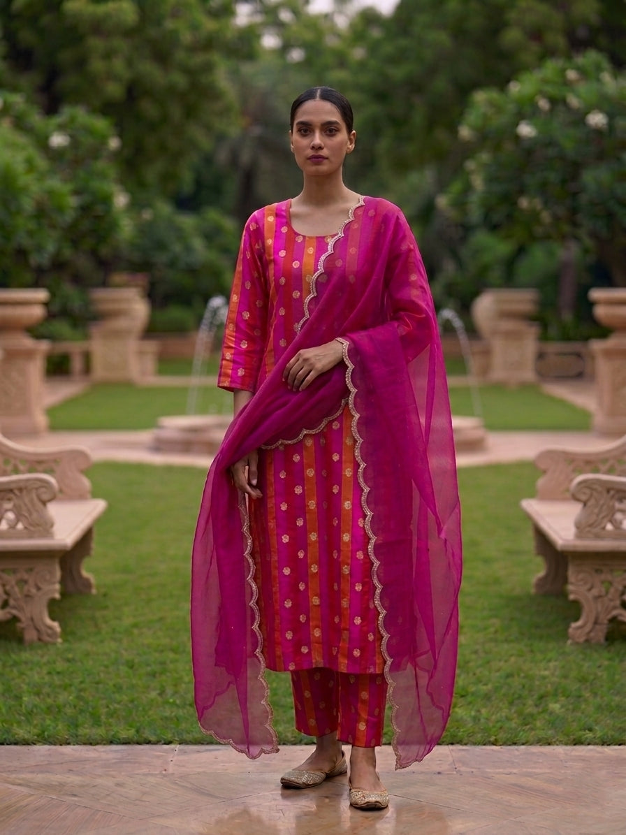 Rangkaat Handwoven Pure Kataan Silk Banarasi Suit Set