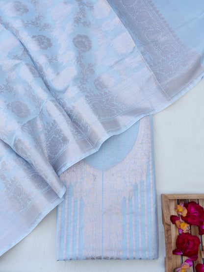 Grey Banarasi Cotton Unstitched Suit Set