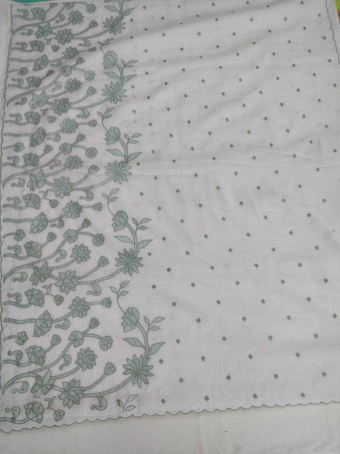Ivory Kota With Floral Applique Saree