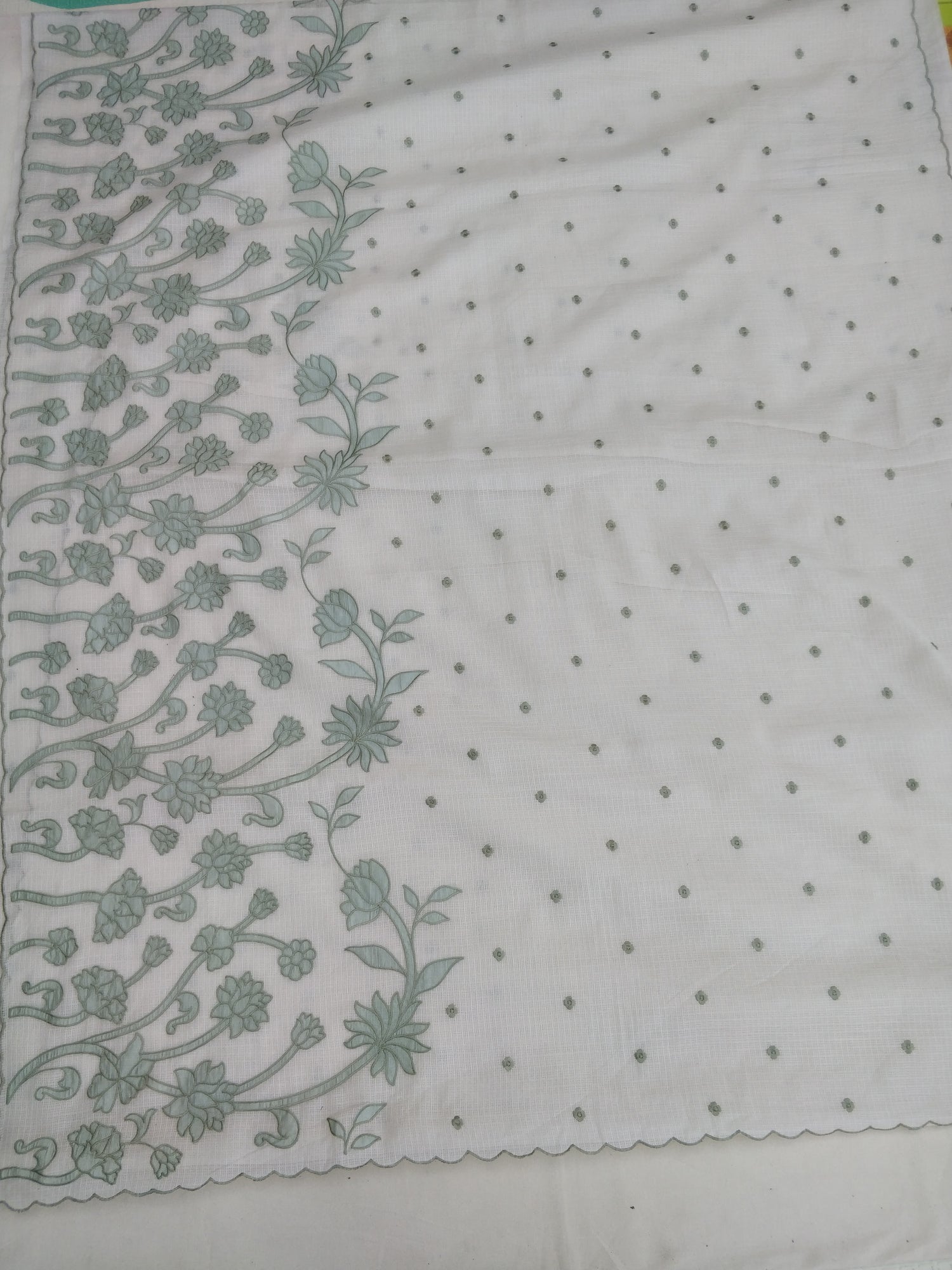 Ivory Kota With Floral Applique Saree