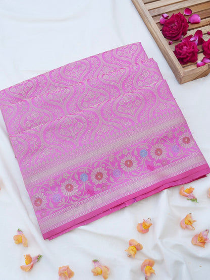 Light Pink Kataan Silk Meena Jangla Banarasi Saree