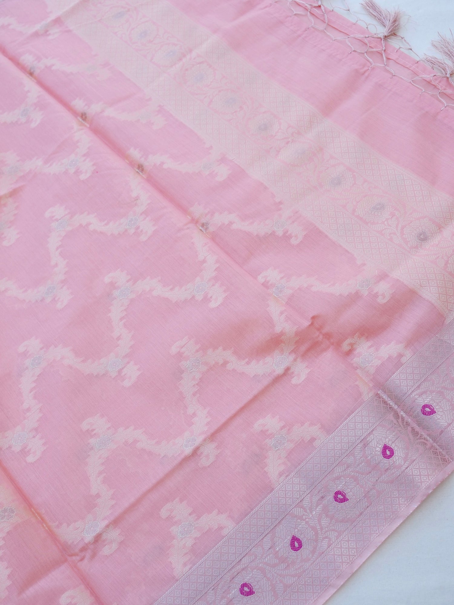 Pink Banarasi Cotton Silk Unstitched Suit Set
