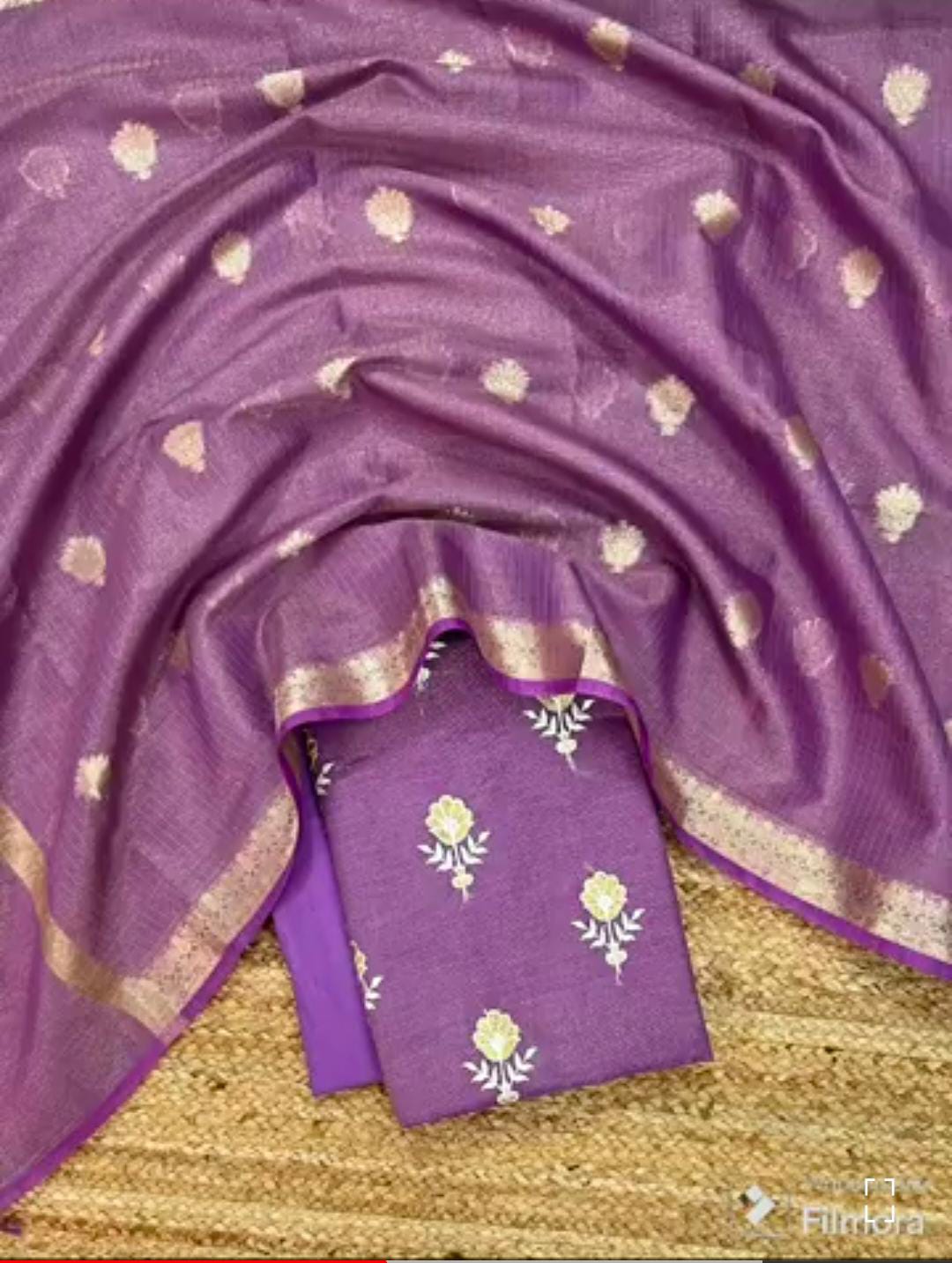 Purple Kota Silk Embroidered Suit Fabric