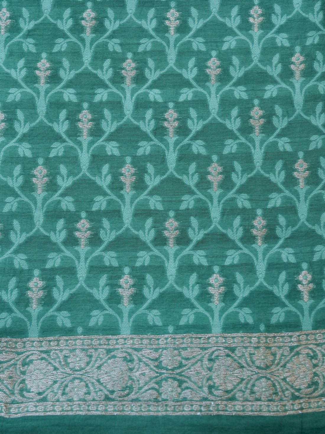 Green Cotton Unstitched Banarasi Suit Set