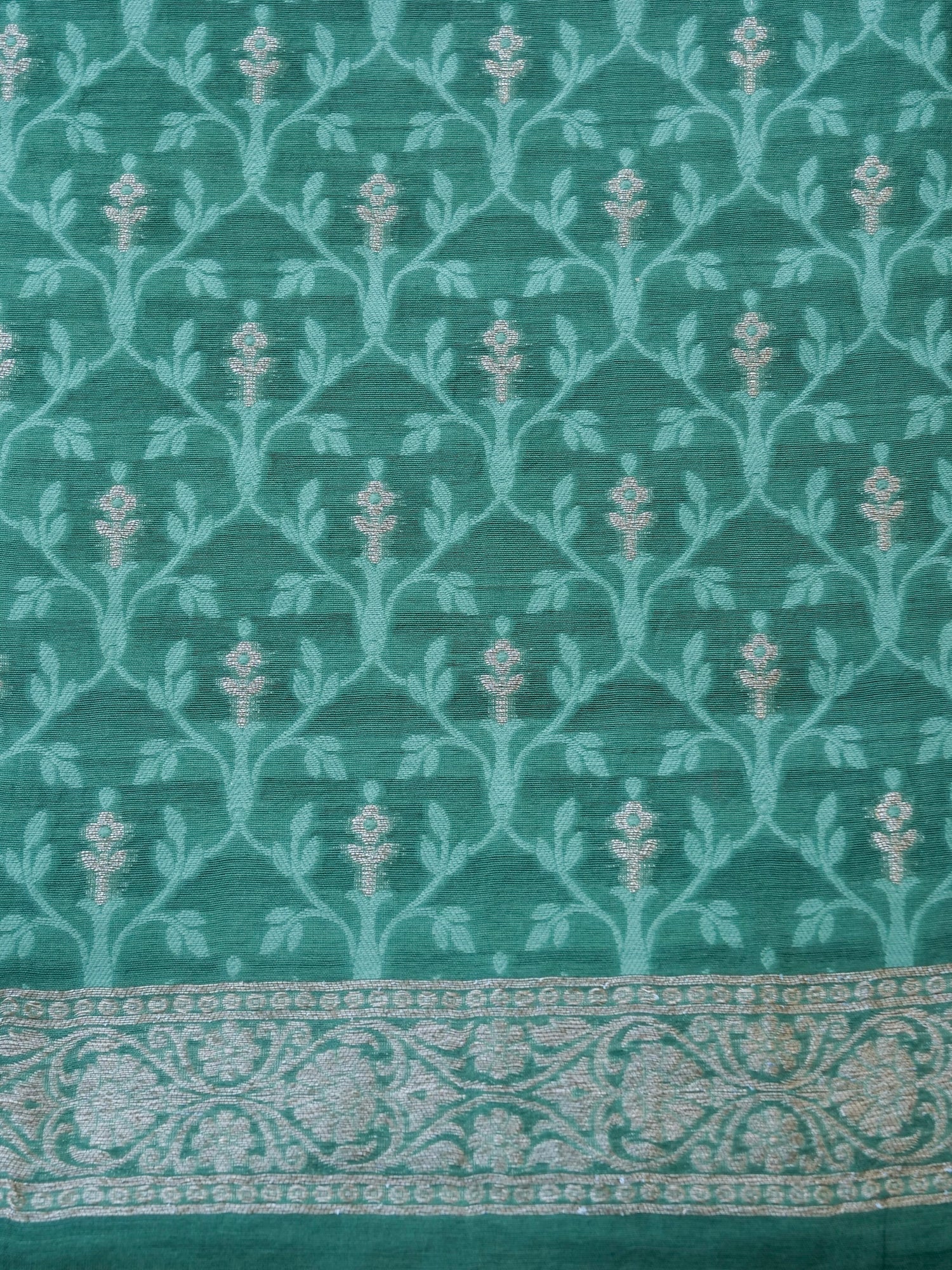 Green Cotton Unstitched Banarasi Suit Set