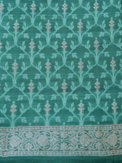 Green Cotton Unstitched Banarasi Suit Set