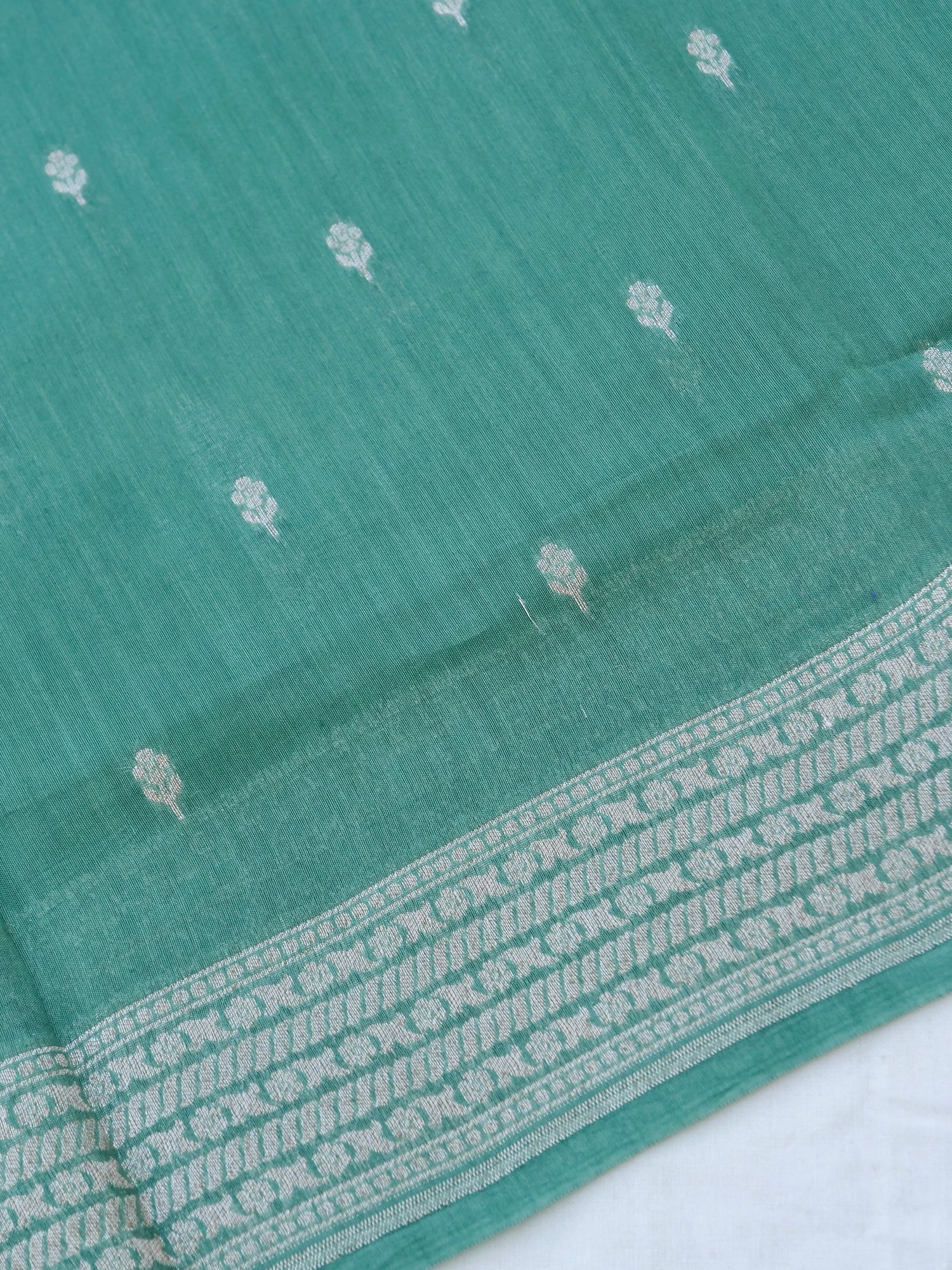 Green Cotton Unstitched Banarasi Suit Set