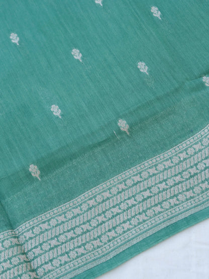 Green Cotton Unstitched Banarasi Suit Set