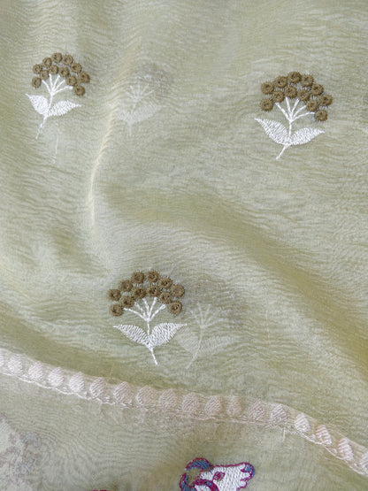 Green Tissue Silk Pichwai Saree With Embroidery