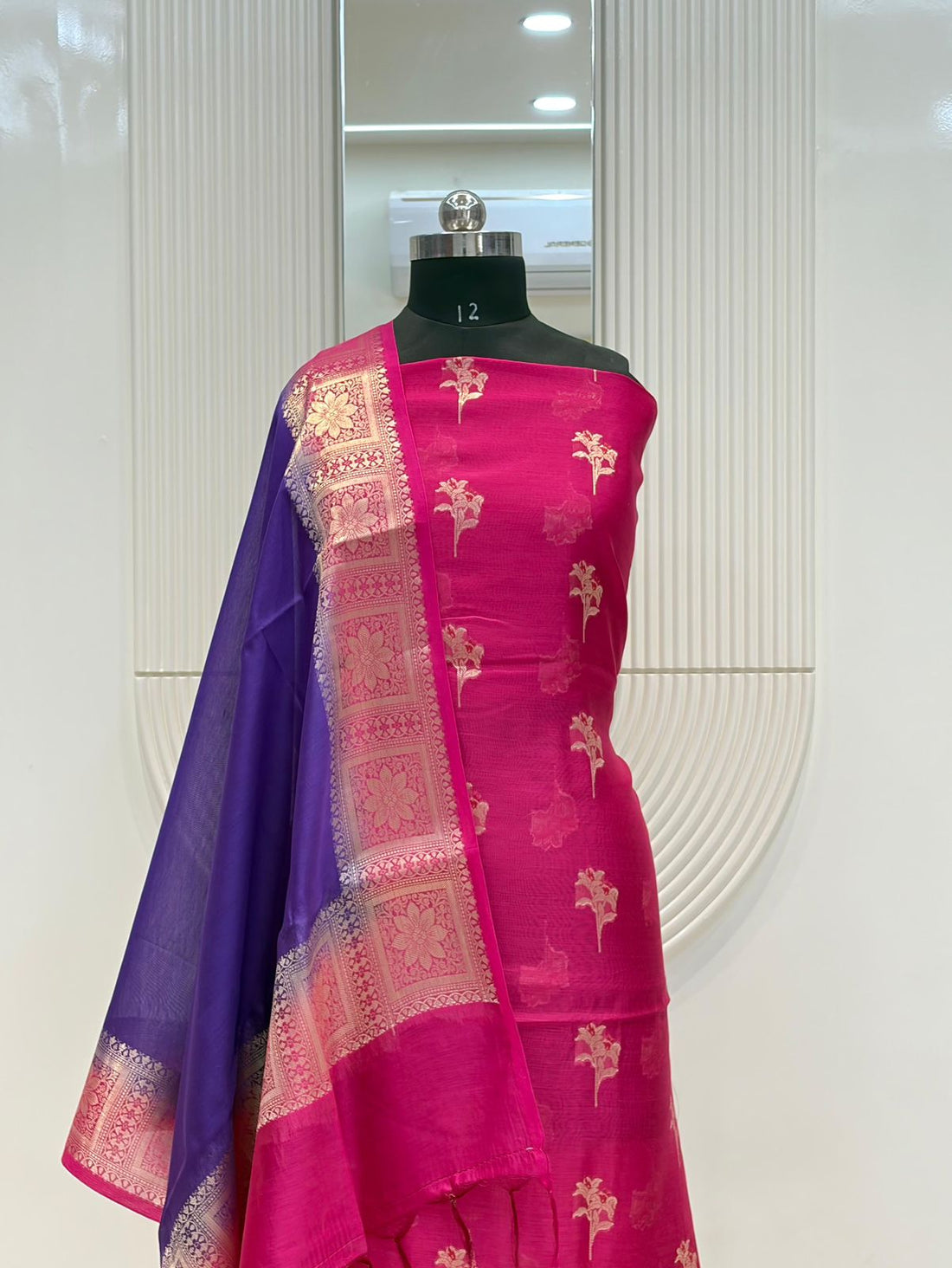 Pink Pure Chanderi Silk Buti Suit Fabric