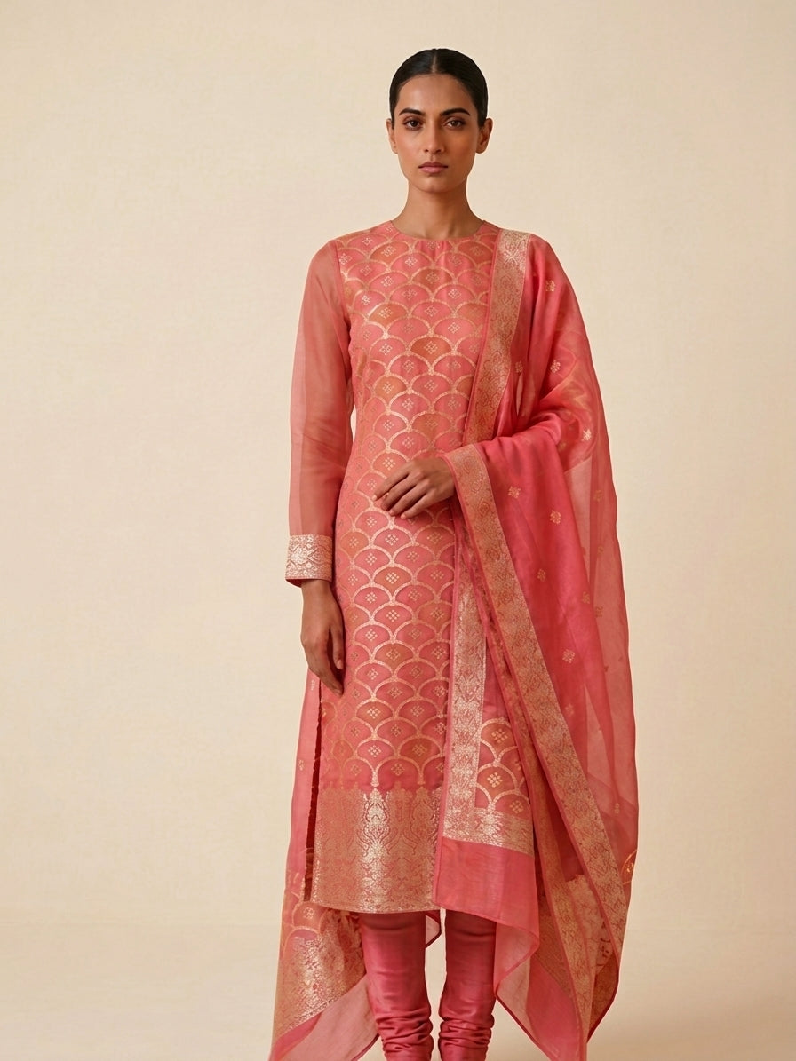 Pink Rangkaat Organza Banarasi Suit Set