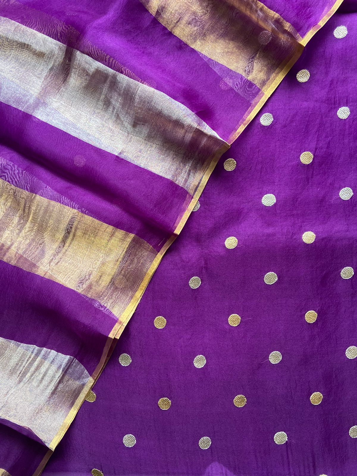 Purple Pure Organza Silk Embroidery Suit