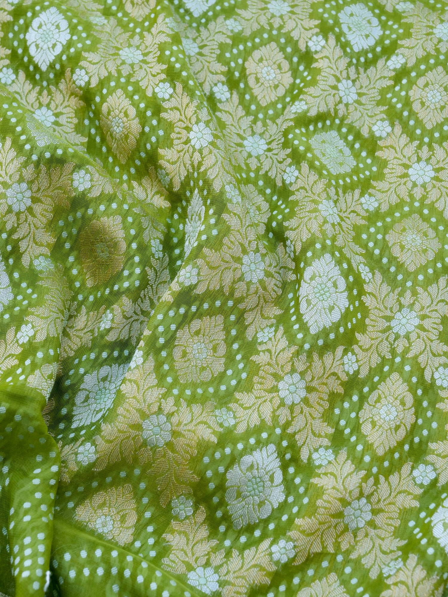 Green Bandhani Georgette Silk Banarasi Saree