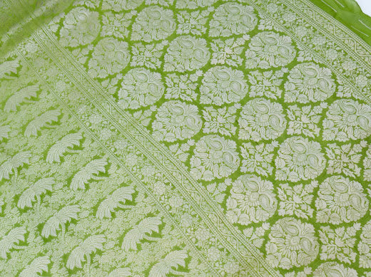 Green Georgette Silk Jangla  Banarasi Saree